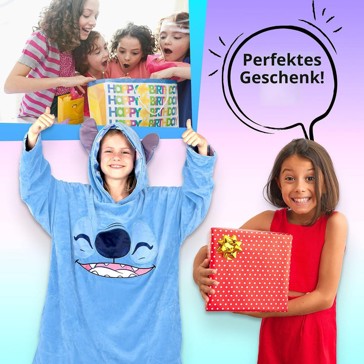 Disney Stitch Oodie – Übergrosse, wendbare Kapuzenpullover-Decke für Kinder, superweicher, doppelsei