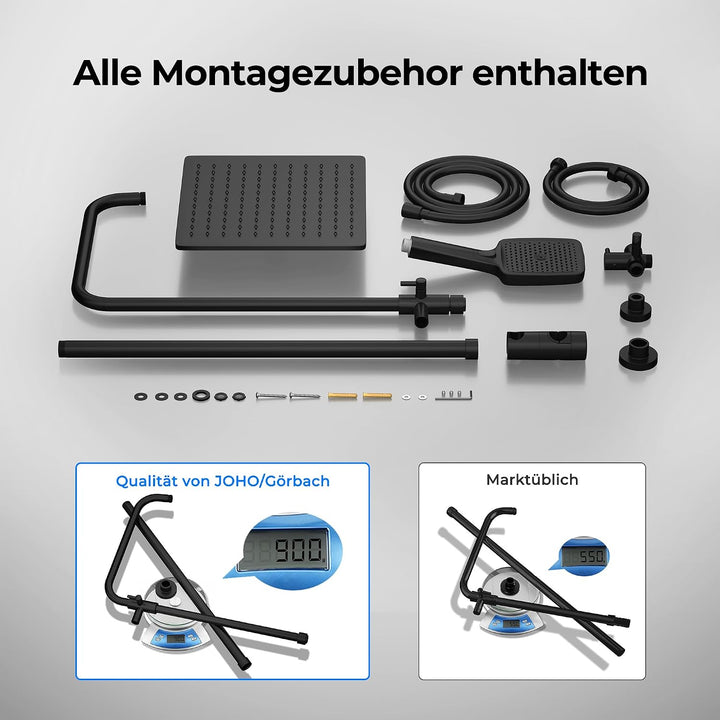 JOHO Edelstahl Duschsystem ohne Armatur, Regendusche Duschset Wassersparend mit Kopfbrause 25x25 cm
