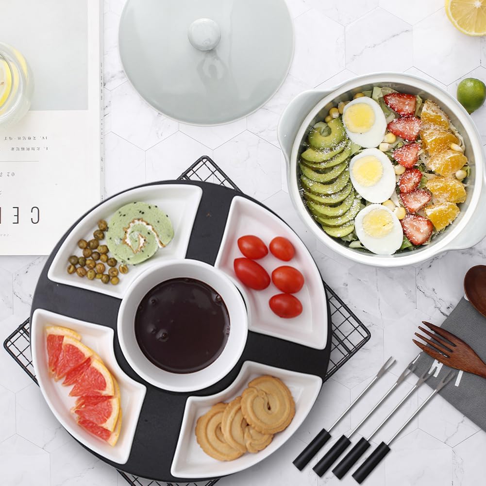 RANJIMA Schokoladen Fondue Set, Keramik Mini Schokofondue Käsefondue Fondue Set mit 4 Keramiktellern