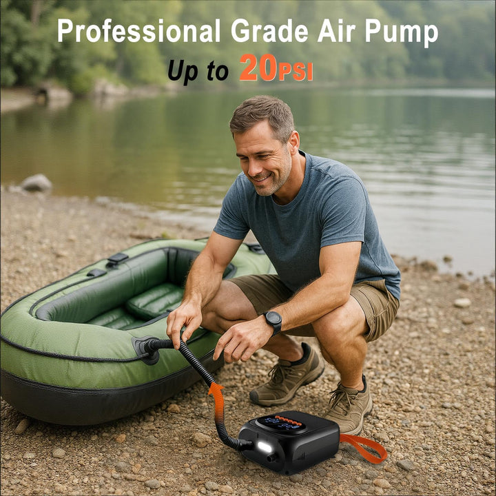 Mojimdo SUP Pumpe 20 PSI, 13500 mAh Akku, 5 Modi, USB-C, 12V