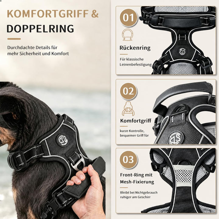 Hundegeschirr Grosse Hunde - Verstellbares Geschirr Hund | Anti-Zug Funktion, Atmungsaktiv, Reflexst