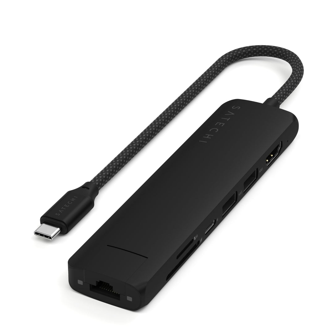 SATECHI 7-in-1 Slim Plus USB-C-Hub, Multiport-Adapter mit Ethernet, 100-W-PD-Ladefunktion, HDMI 4K@6