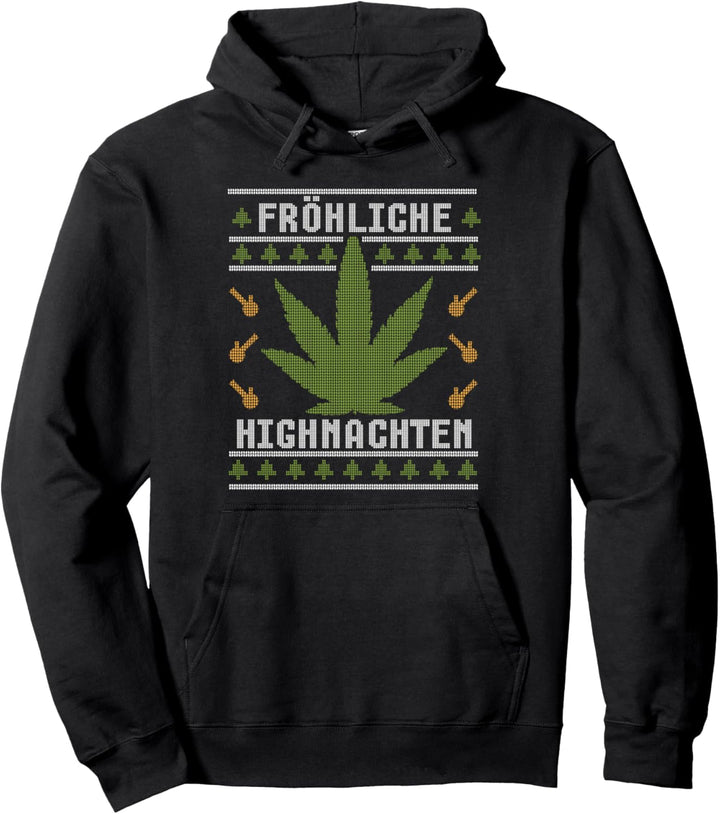 Ugly Christmas Frohe Highnachten Marihuana Weed Geschenk Pullover Hoodie