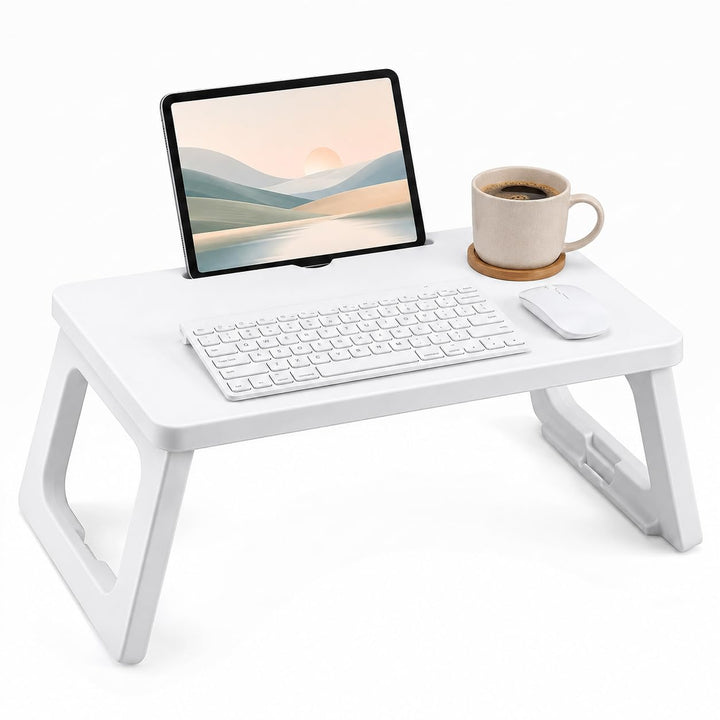 KOMFOTTEU Laptoptisch mit klappbaren Beinen &amp; Tablet-Schlitz, Weiss