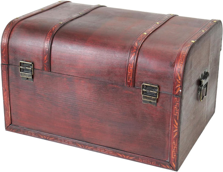 HMF Schatztruhe aus Holz, grosse Schatzkiste mit Vintage Metallverschluss für Kindergeburtstag, Hoch