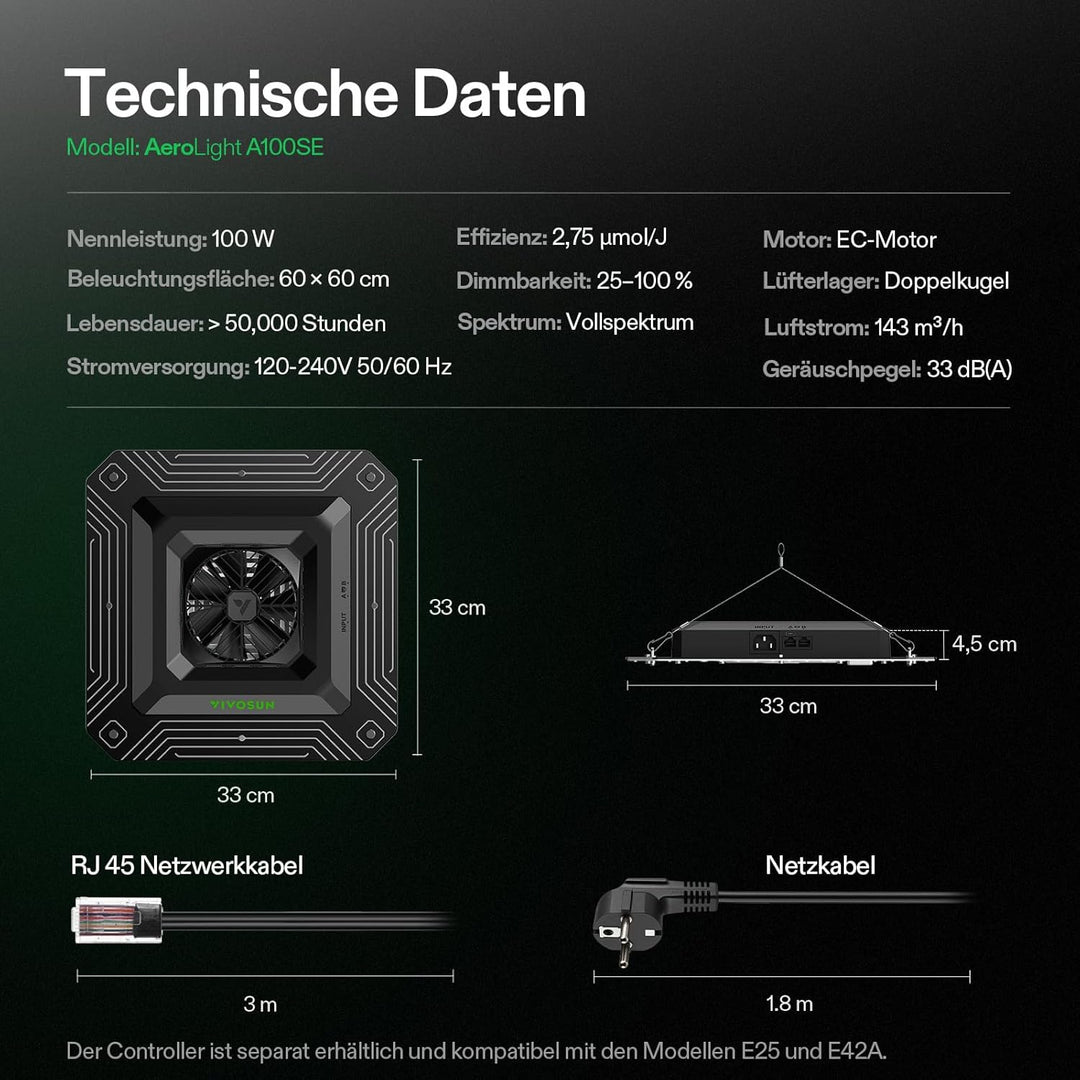 VIVOSUN LED Grow Lampe 100W Vollspektrum Pflanzenlampe mit Integriertem Zirkulationsventilator Grow