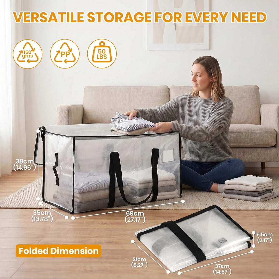 Velway 4 Stück 95L Aufbewahrungstasche, Heavy-Duty Weihnachtslager Transparente Umzugskartons Gross
