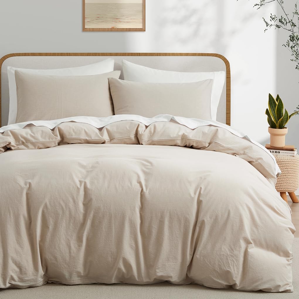 Boqingzhu Baumwolle Bettwäsche 135x200cm Beige Creme Taupe Hell Einfarbig Uni Ästhetik Einzelbett We