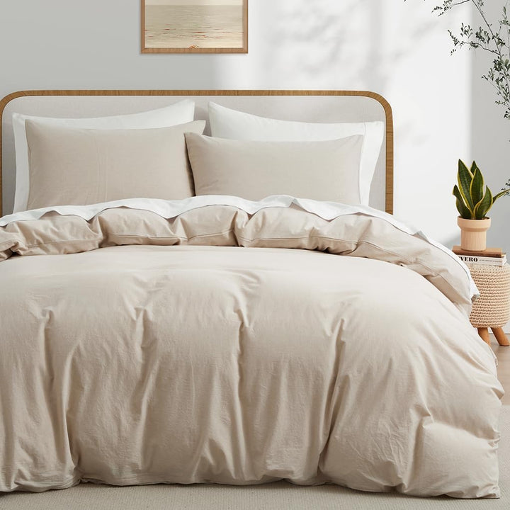 Boqingzhu Baumwolle Bettwäsche 135x200cm Beige Creme Taupe Hell Einfarbig Uni Ästhetik Einzelbett We