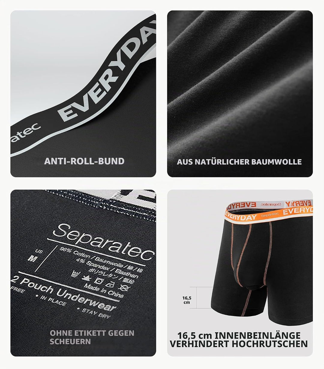 Separatec Boxershorts Herren 7er Pack aus Weicher Baumwolle Unterhosen Männer mit Unterstützender Se