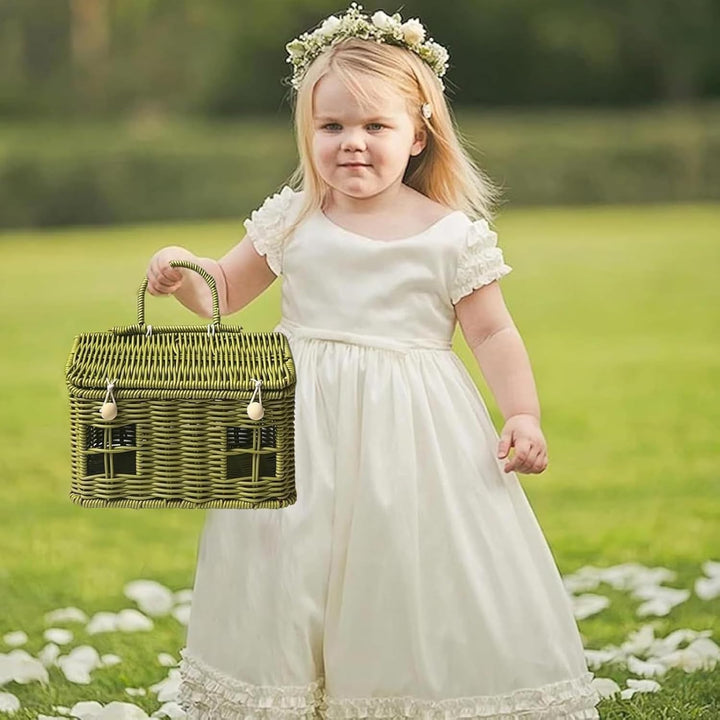 Easter Basket - Woven House Picnic Basket, Multipurpose Storage with Handle and Lid, Decorative Cont