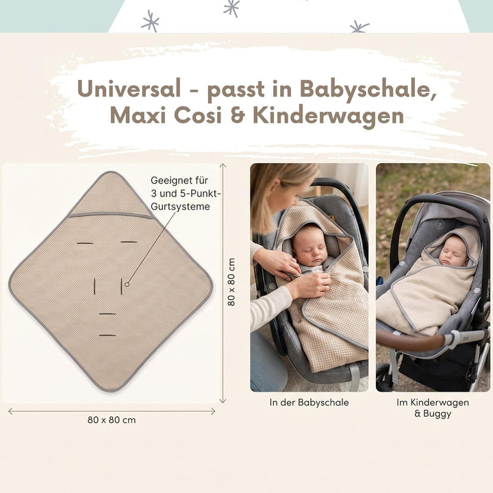 Solvera Einschlagdecke Babyschale Maxi Cosi Sommer 100% Baumwolle Grau, Grau