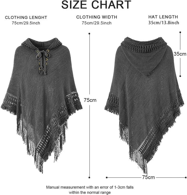 Rayson Poncho Damen Elegant Warm Winter mit Kapuze Solid Color Strick Ponchos Capes für Damen mit Fr