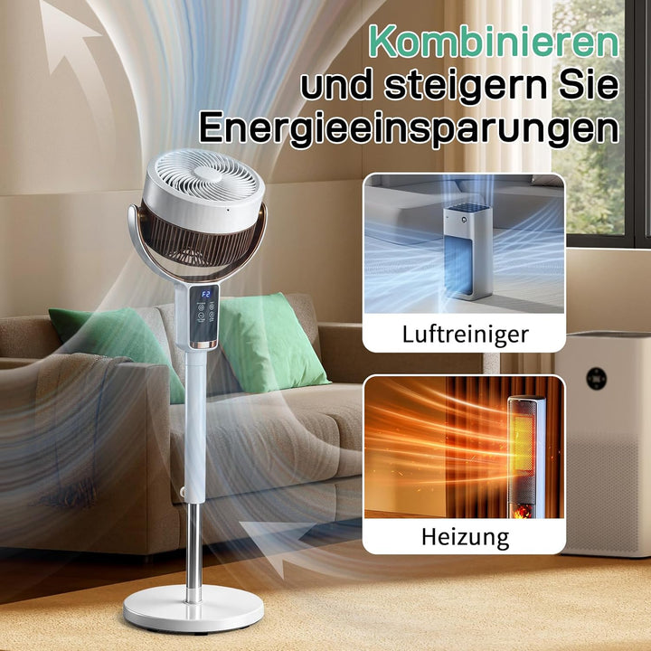 LEADZM Standventilator mit Luftzirkulation, Bodenventilator 80° Horizontale Oszillation, Fernbedienu