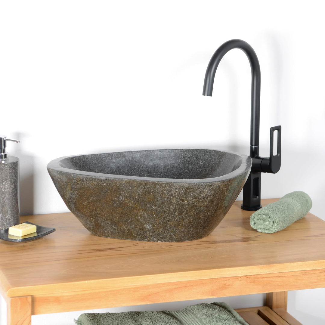 Naturstein Waschbecken grau oval 40 cm von WOHNFREUDEN - Unikat Auswahl rundum polierte Stein Waschs