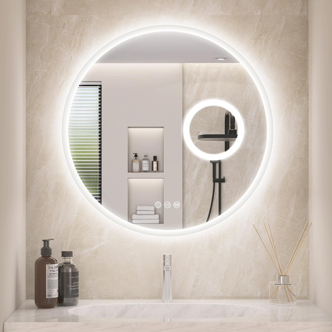 STARLEAD 60cm Rund-LED-Badspiegel-mit-Beleuchtung 60L x 60B cm M3051 Danube Silver (5-fache Lupe), 6
