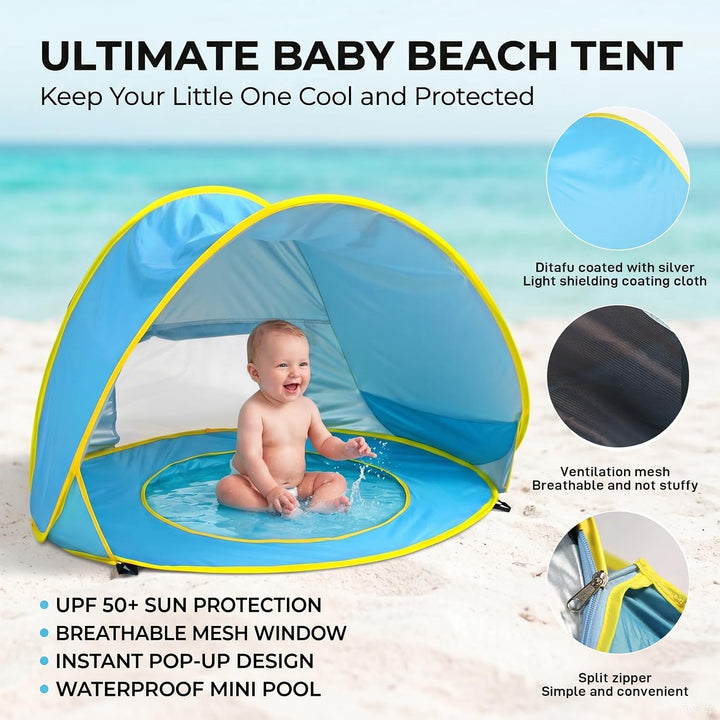 Strandmuschel Baby - Pop Up Strandmuschel UV Schutz 50+ - Strandzelt Baby mit Pool - Strandzelt Baby