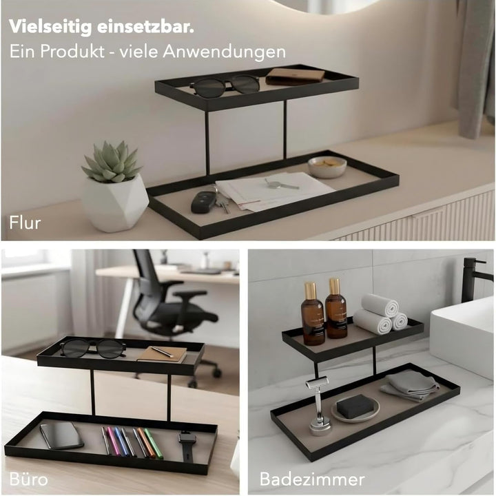 HoldOneLight Parfümregal mit 2 Etagen, Metall und Kunstleder, Moderner Kosmetikorganizer für Parfüms
