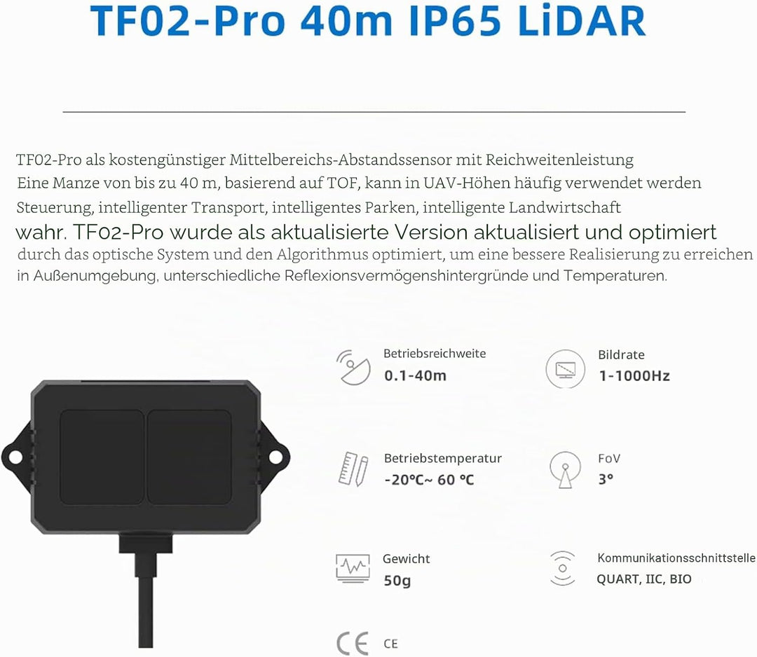 WayPonDEV TF02-Pro Lidar Sensor 40m Single Point Range Finder Module High Frame Rate Rangefinder Sup
