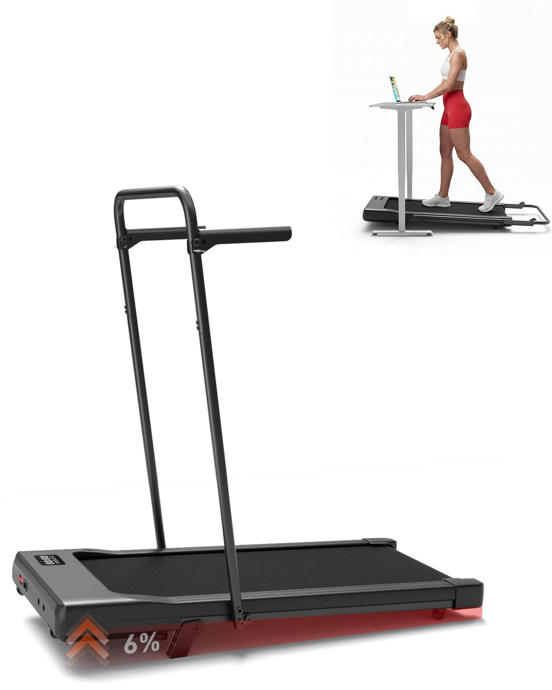 Superun Walking Pad mit Steigung 6%, Laufband für Zuhause mit App max 6km/h und 12km/h Version, Schr