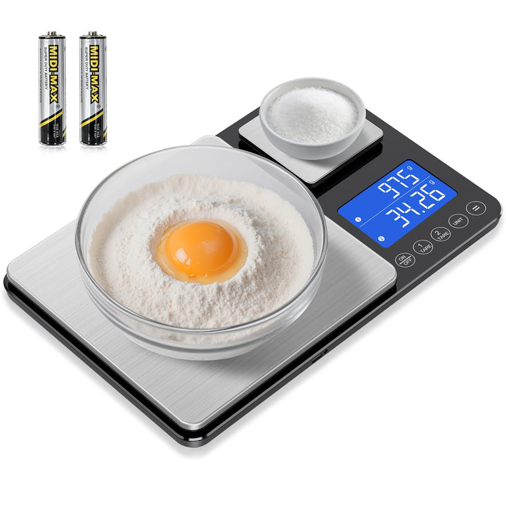 Küchenwaage Digital 15 kg / 0,01 g, Hochpräzise Zweibereichs Waage Küche mit Addierfunktion, Tara-Fu