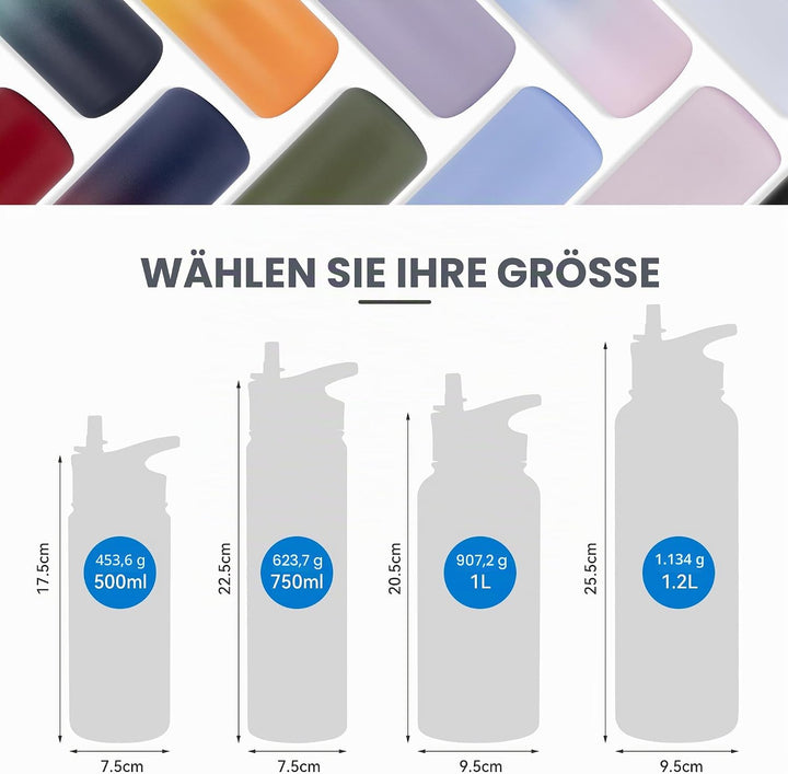 Edelstahl Trinkflasche - 500ml - mit Strohhalm,Auslaufsicher,Kohlensäure Geeignet,BPA frei Thermosfl