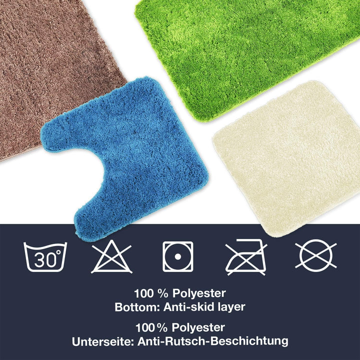 WohnDirect Badematten Set - WC Vorleger (45x45cm), Badematte (60x100cm) - rutschfest waschbar Badezi
