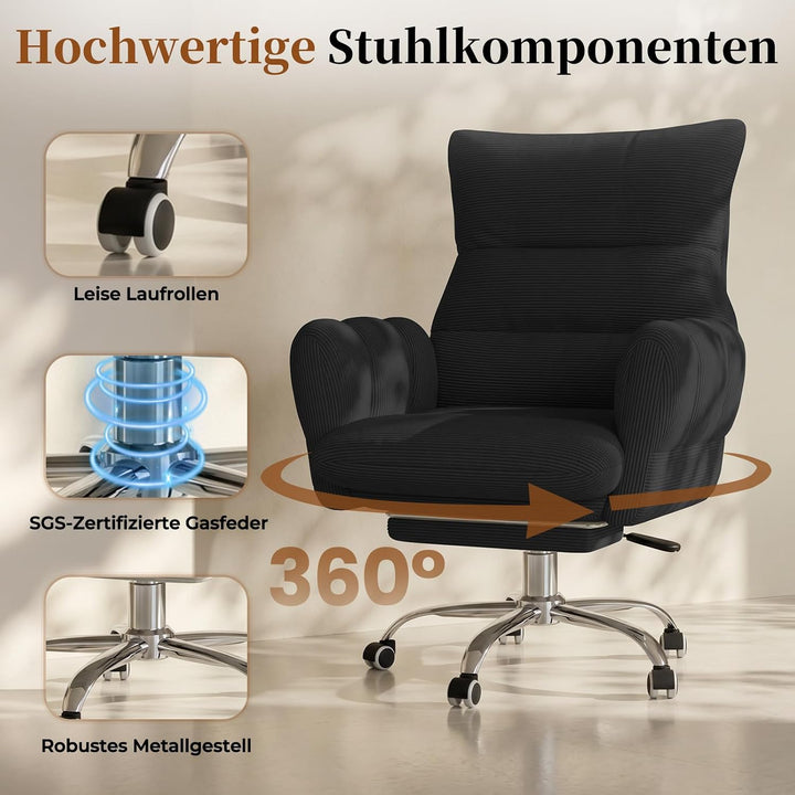 HOMRELEXA Bürostuhl, Schreibtischstuhl mit Fussstütze, klappbaren Armlehnen