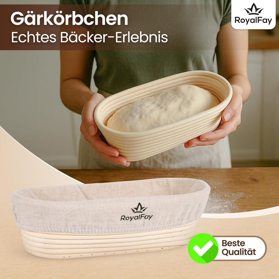 Gärkörbchen oval 28 cm – Brotform aus natürlichem, atmungsaktivem Rattan für 0,5 kg Teig – inklusive