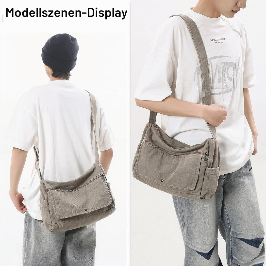 X SIM FITNESSX Canvas Umhängetasche Unisex Schultertasche Messenger Bag aus Oxford-Stoff für Alltag,