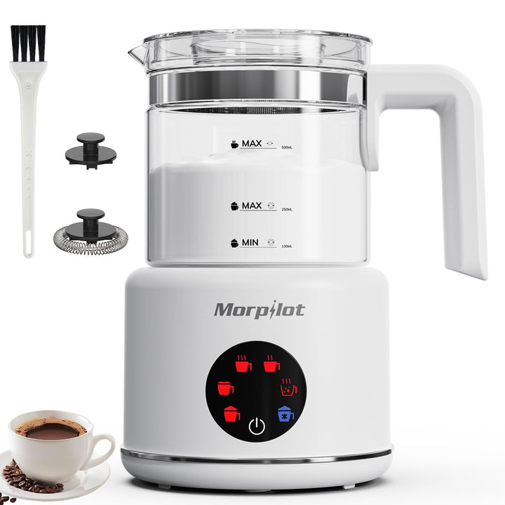 Morpilot Milchaufschäumer Elektrisch, 130-500ml, 6 in 1 Milchschäumer für Milchschaum heiss und kalt