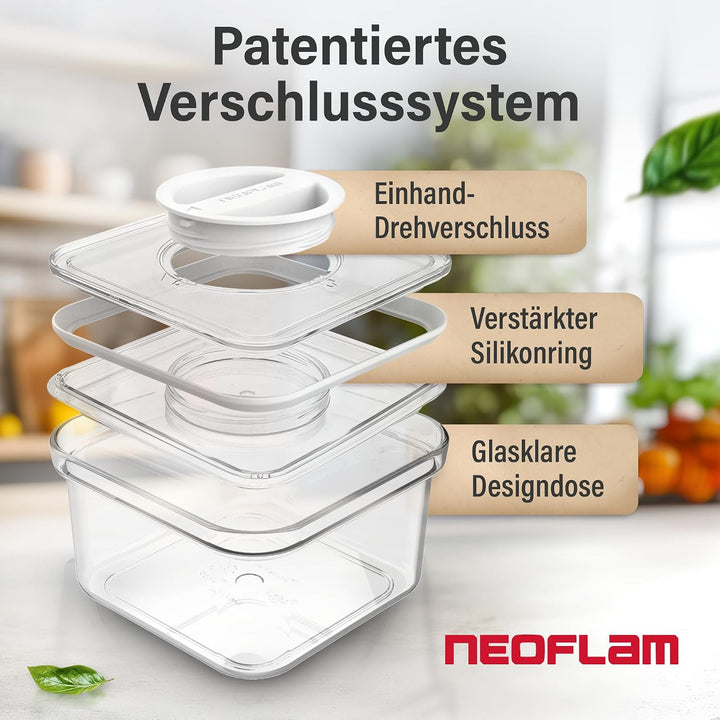 Neoflam® Vorratsdosen mit Deckel luftdicht &amp; Einhanddrehverschluss, 4er Set Vorratsbehälter BPA-frei