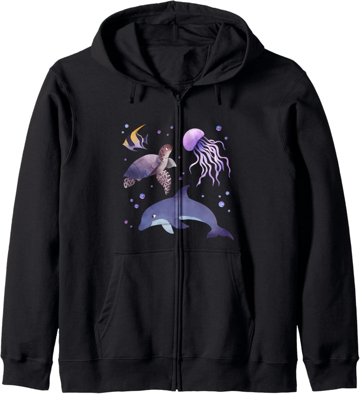 Watercolor Sealife Dekoratives Muster Kapuzenjacke