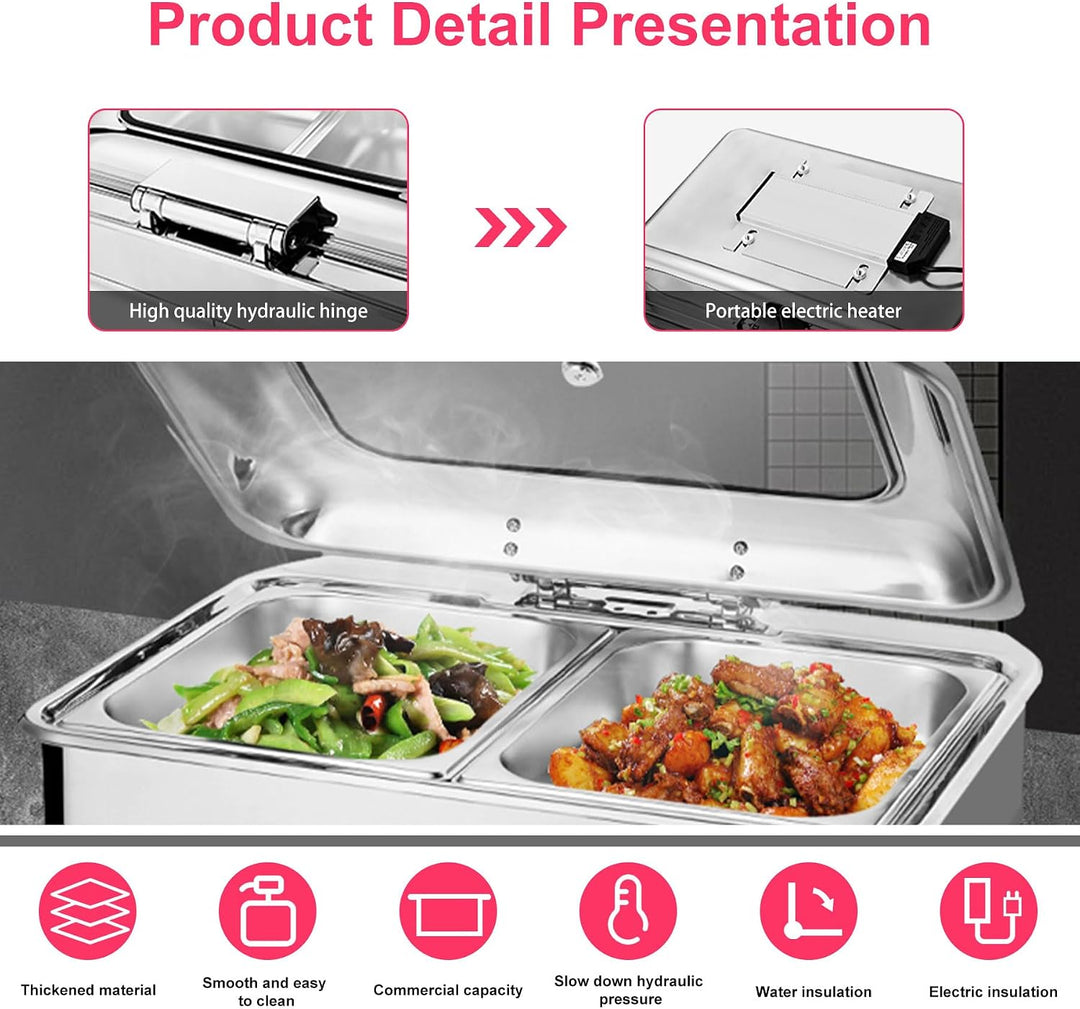 9L Chafing Dish Elektrisch mit Glasdeckel, Temperatur Einstellbar(1/2) two grids, two grids