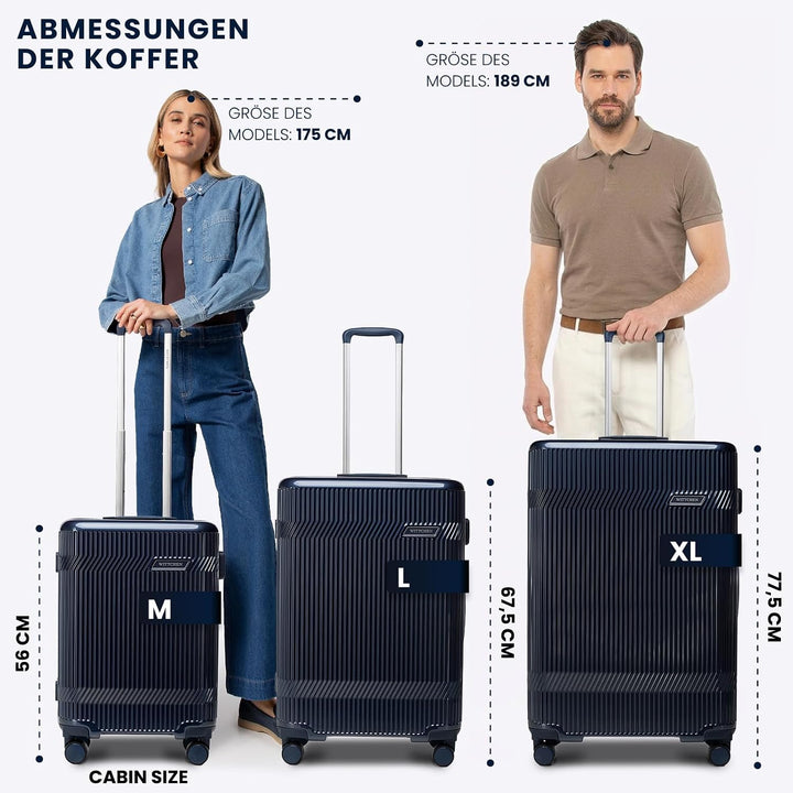 WITTCHEN Kabinenkoffer Handgepäck Hartschalenkoffer Polycarbonat 4 Rollen Gloss Line | Beige Hochgla