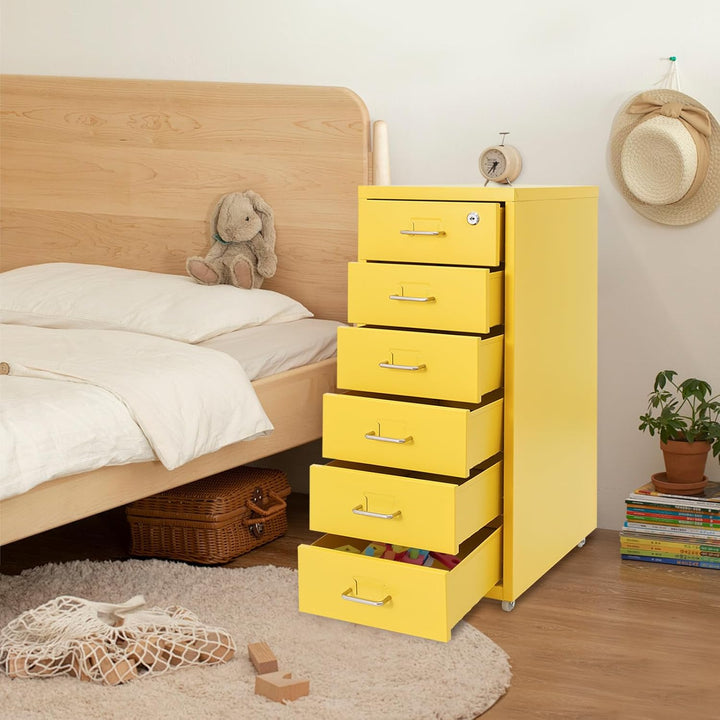 Metall Rollcontainer, Büromöbel für Schreibtisch, Büro Organizer mit 6 Schubladen, Abschliessbarer S