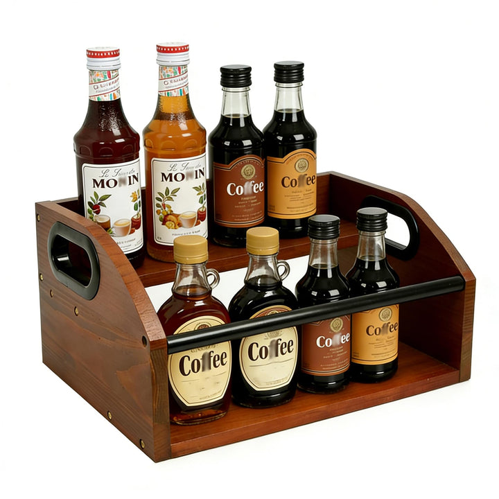 Kaffeesirup Organisationsständer 2 Stufig mit Metallstange Tragegriff, Kaffee Sirup Regal Organizer