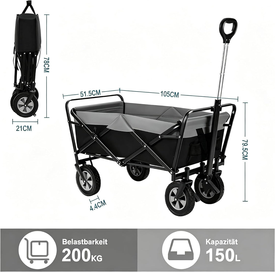EUGAD Bollerwagen faltbar, 100 L Transportwagen mit verstellbarem Griff, tragbarer Strandwagen mit S