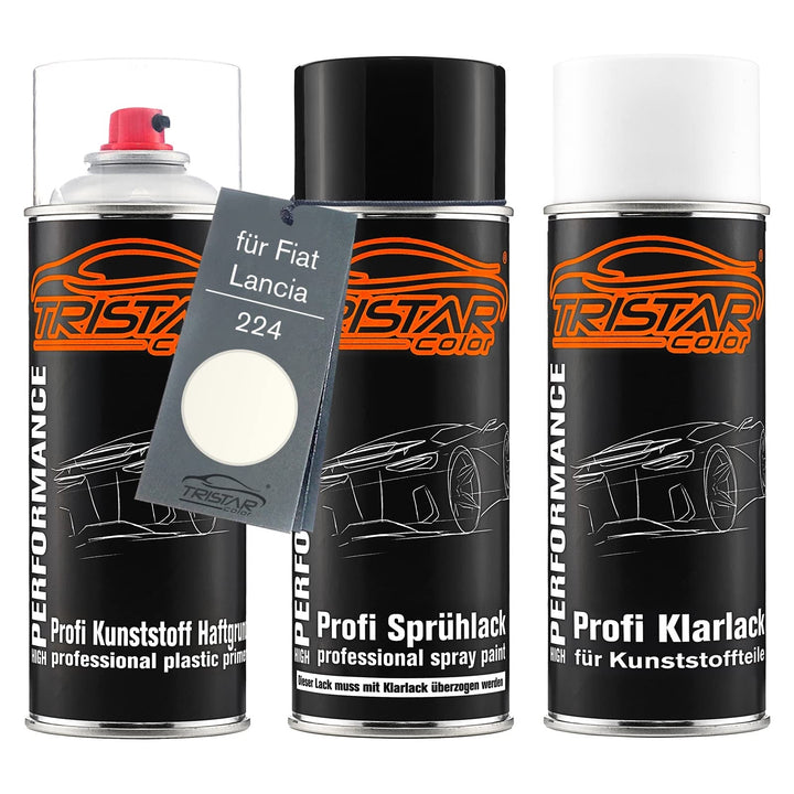 TRISTARcolor Autolack Spraydosen Set für Kunststoff Stossstange für Fiat/Lancia 224 Bianco Corfu Haf