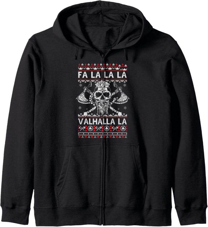 Fa La La Valhalla Wikinger-Totenkopf, hässlicher Weihnachtspullover Kapuzenjacke