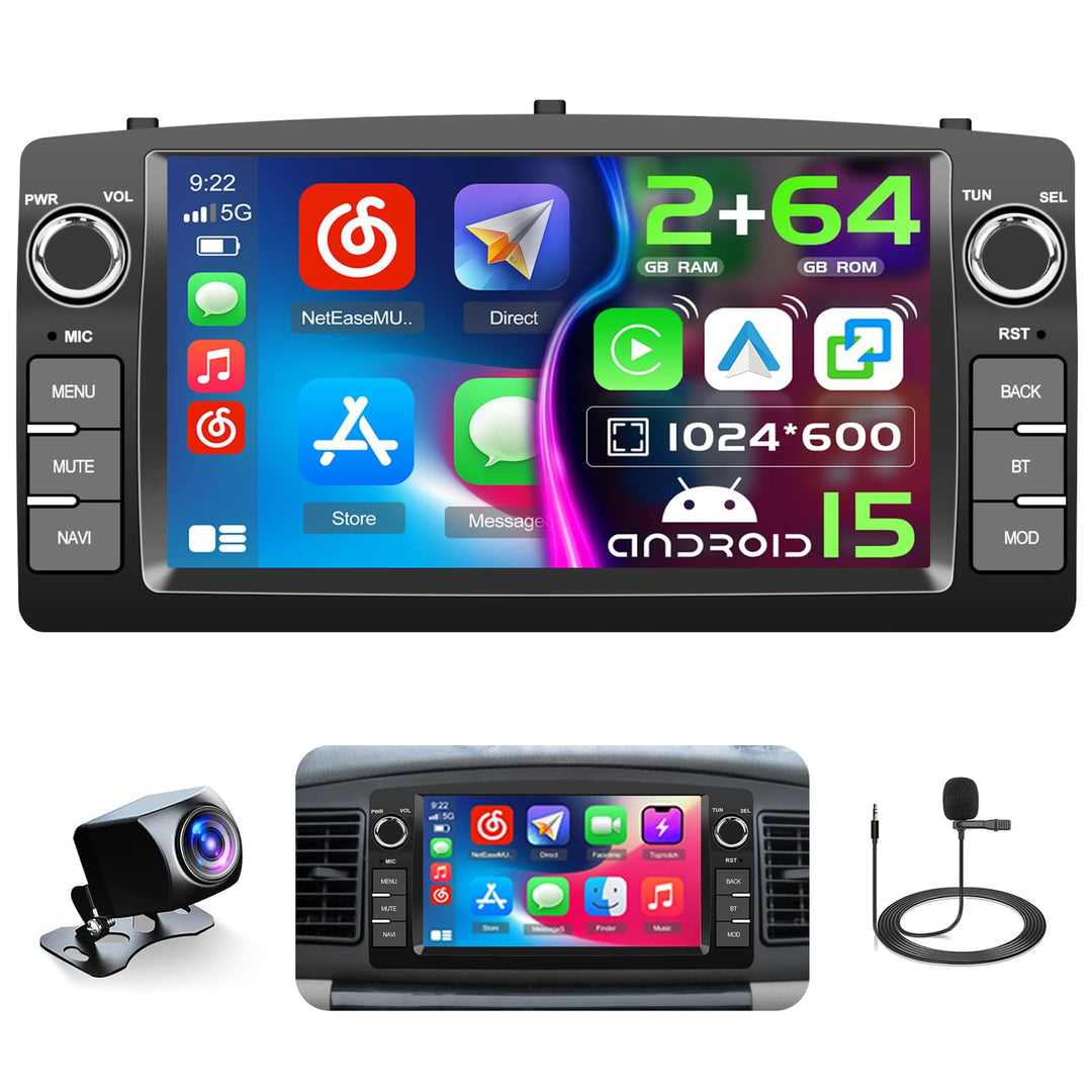 Hikity Autoradio für Toyota Corolla 2000-2006 7 Zoll Wireless CarPlay GPS