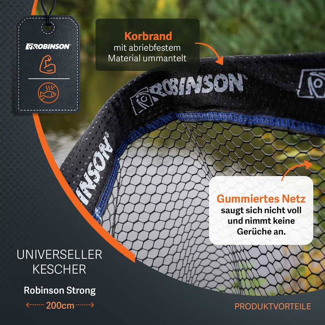 Robinson Gummierter Kescher | Teleskop Unterfangkescher mit Alurahmen 2,0m, 2,0m