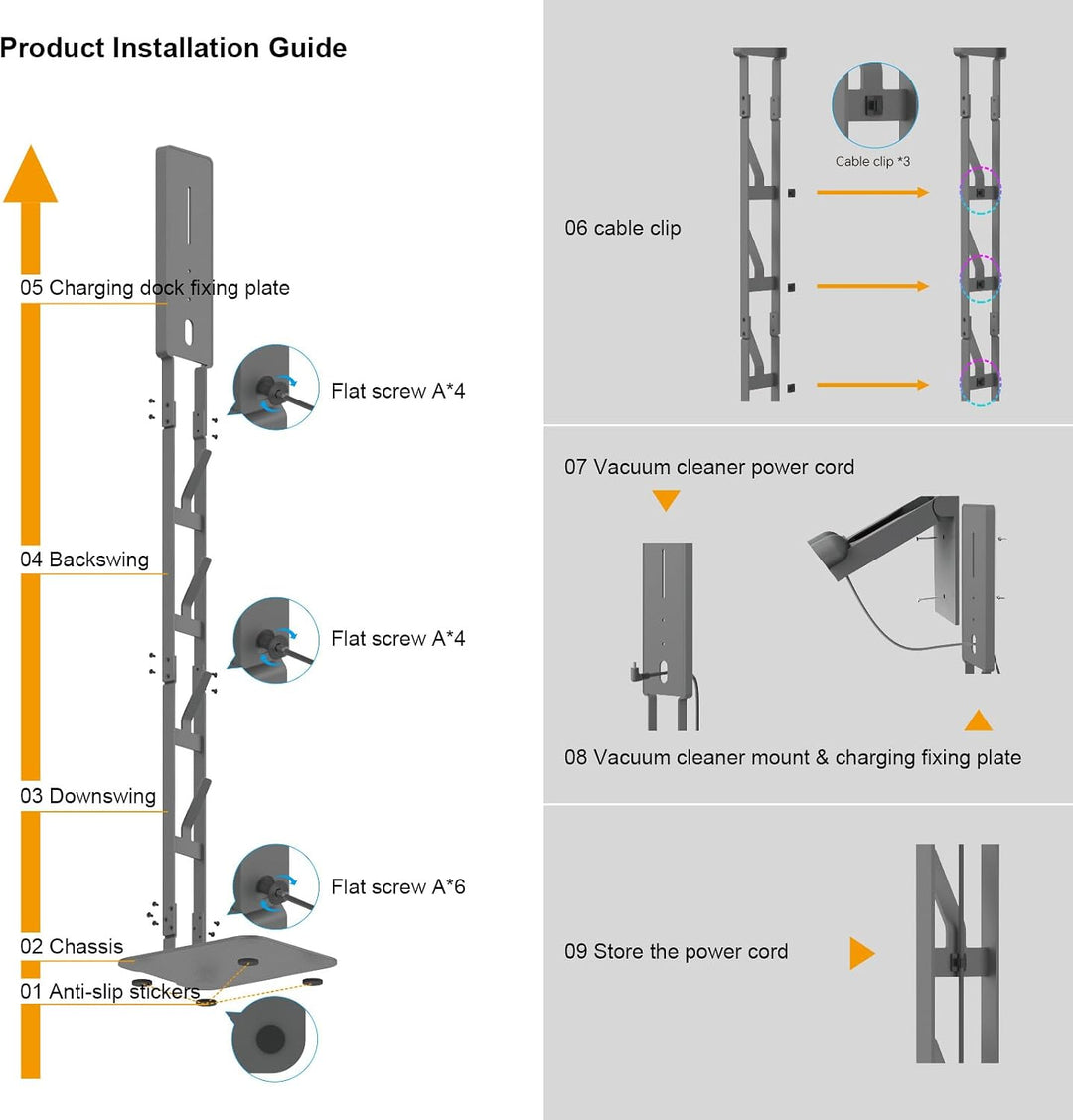 Robuster Vakuumständer aus Karbonstahl für Dyson - Wandmontiertes platzsparendes Design, kein Bohren