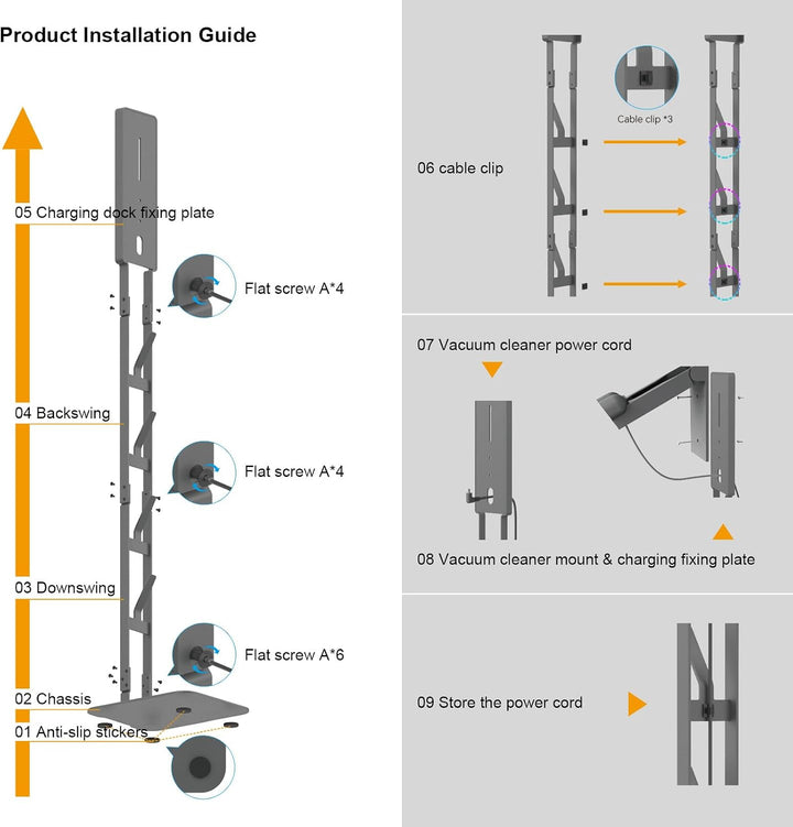 Robuster Vakuumständer aus Karbonstahl für Dyson - Wandmontiertes platzsparendes Design, kein Bohren