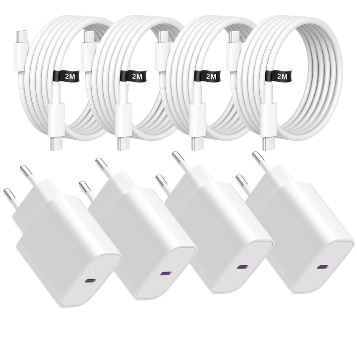 【4er Pack】 25W PPS USBC Ladegerät mit 2M USB-C to USB-C Kabel (60W/3A)