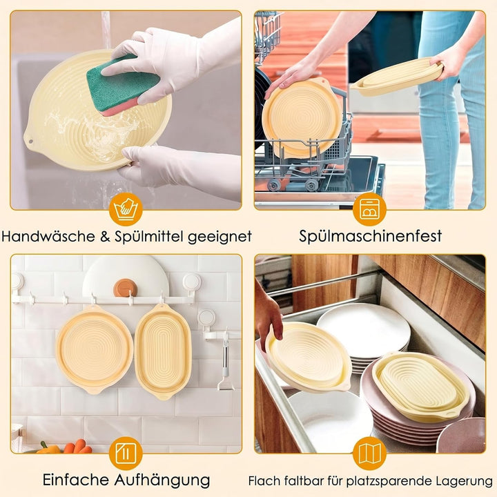Sauerteig Starter Set, Rund &amp; Oval Gärkörbchen mit Komplettem Brotback-Set, Glas für Sauerteigstarte