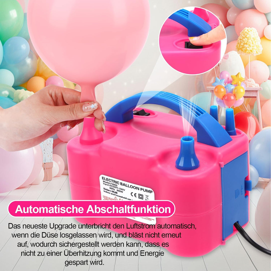 Luftballonpumpe Elektrisch,600W Elektrische Ballonpumpe Luftpumpe für Ballons,Doppeldüse Inflatorgeb