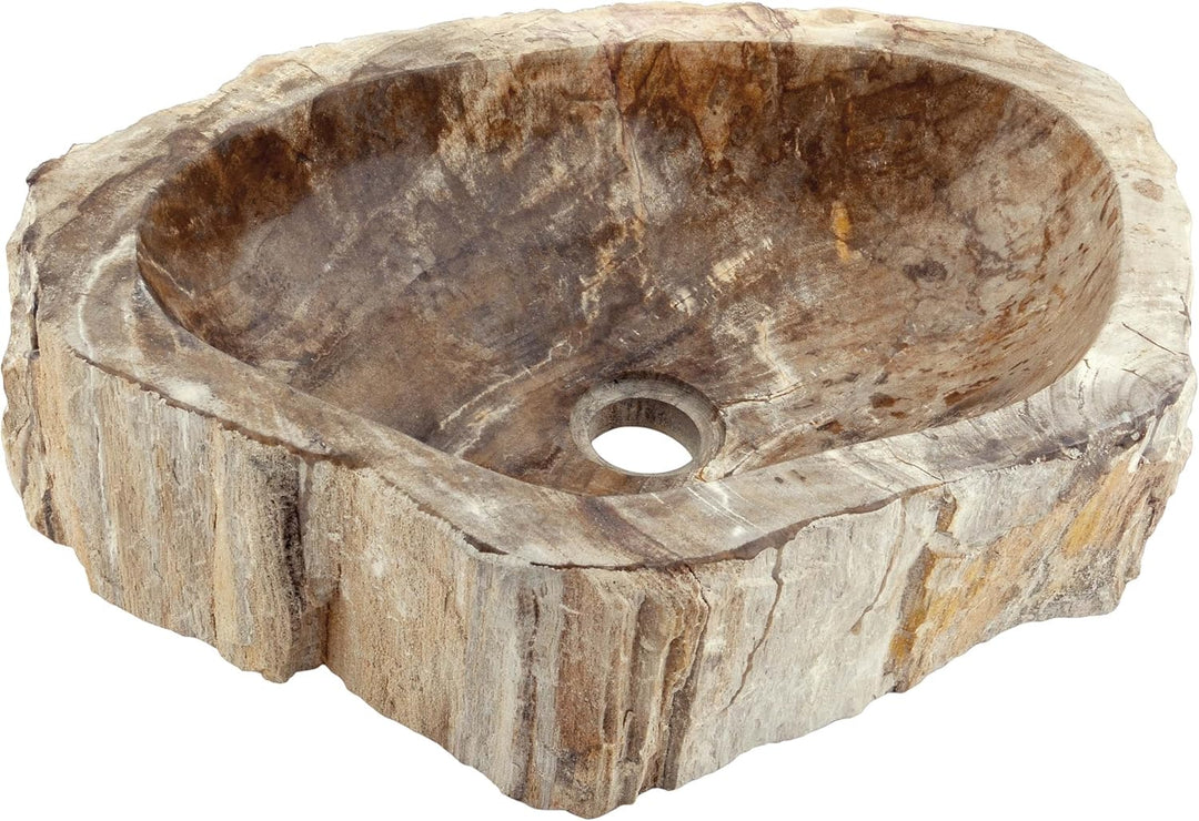 DIVERO Aufsatz - Waschbecken FORESTA aus versteinertem Holz - ab 40 cm Länge Hellbraun, Hellbraun