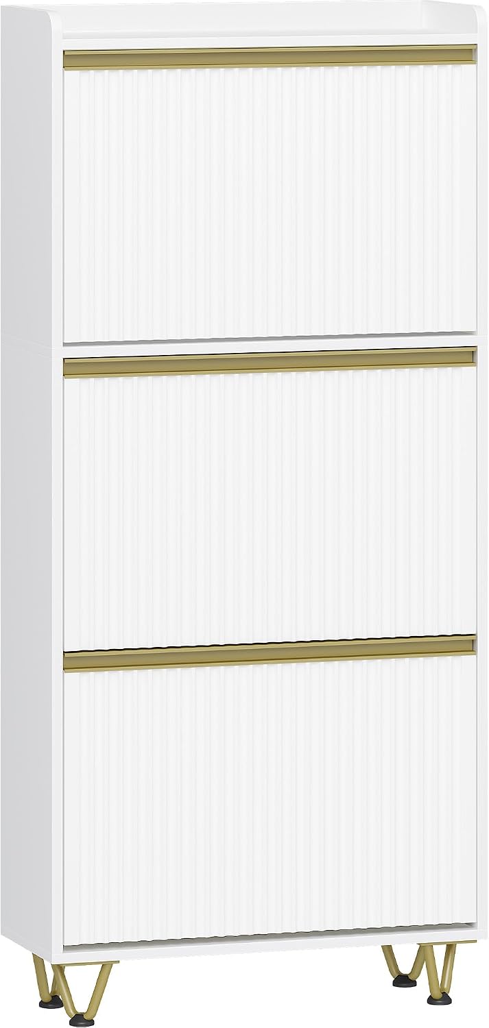 Hzuaneri Schuhschrank mit 3 Klappen, Wellenförmiges Türblatt, 16-18 Paar | Schuhkipper Schmal, Verst