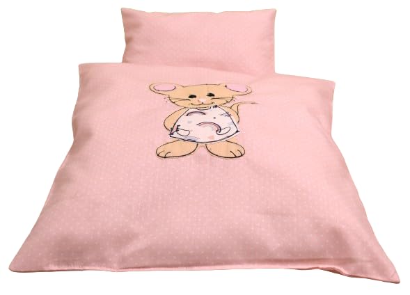 Puppenbettzeug Mäusekind, Bettwäsche bestickt, für Puppen